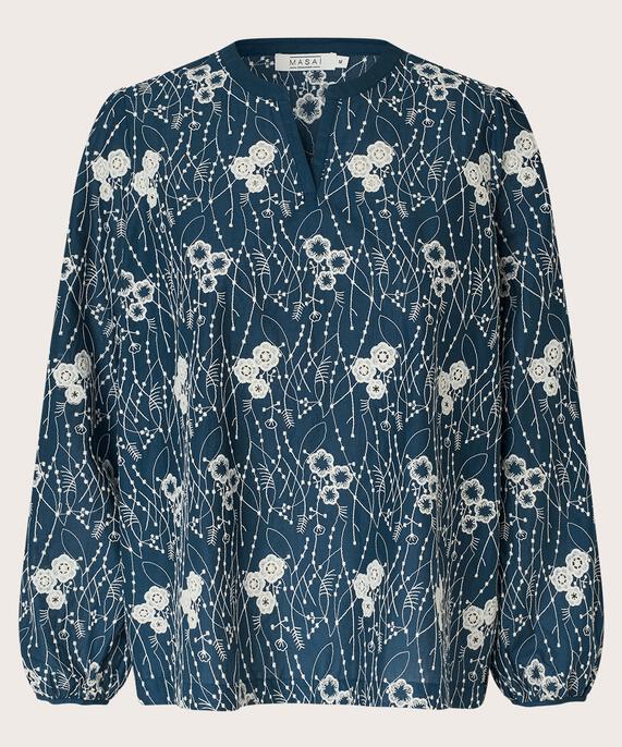 blouse en coton à imprimé fleurs brodées, Sargasso Sea