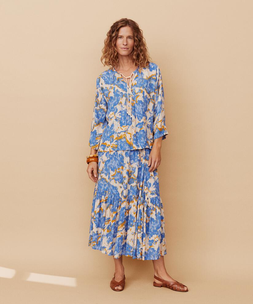 jupe en viscose à motifs avec taille élastique, Nebulas Blue