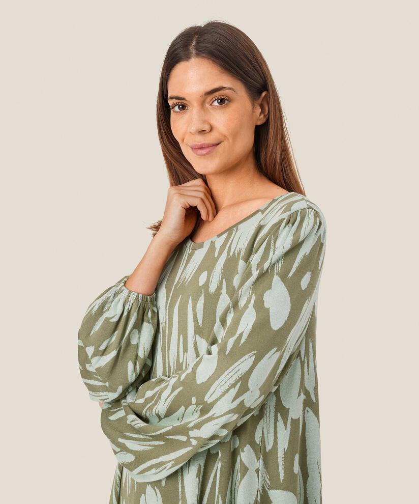 robe en jersey à fleurs à col rond, Frosty Green