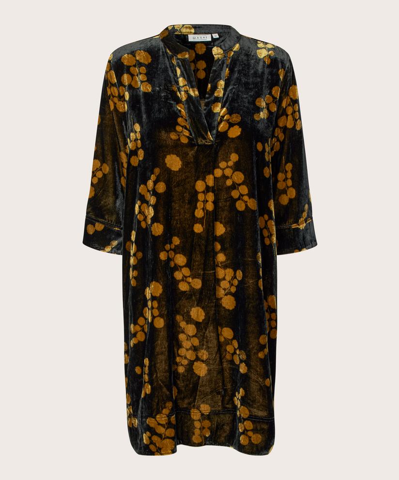 robe en velours imprimé à manches 3/4 et col en V, Rubber