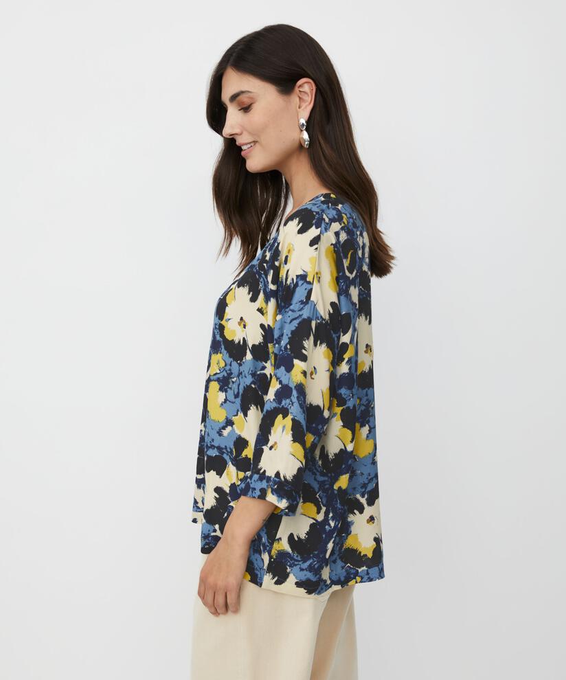 Blouse Imprimée À Manches 3/4 Et Col Rond, Proven Blue