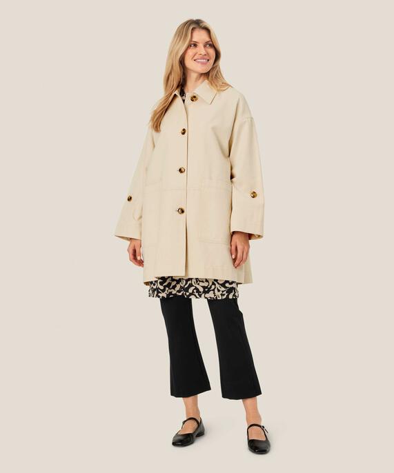 Manteau en coton avec fermeture boutonnée et grandes poches, Oyster White