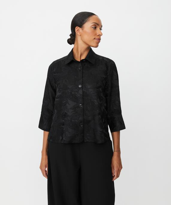 veste chemise à imprimé floral tissé, Black
