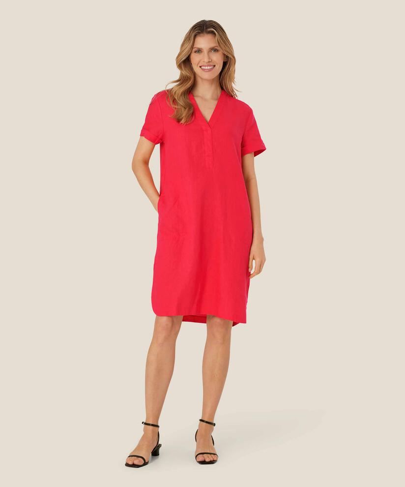 robe en lin avec col en V et poches fendues, Hibiscus