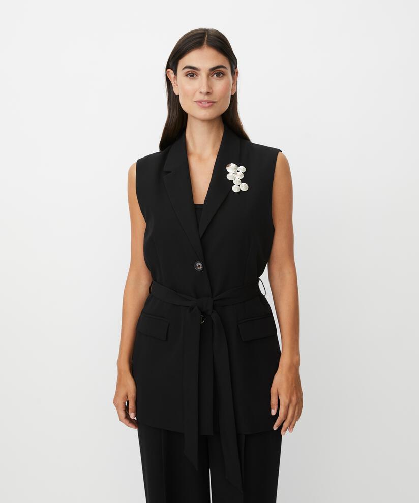 gilet avec fermeture à boutons et ceinture, Black