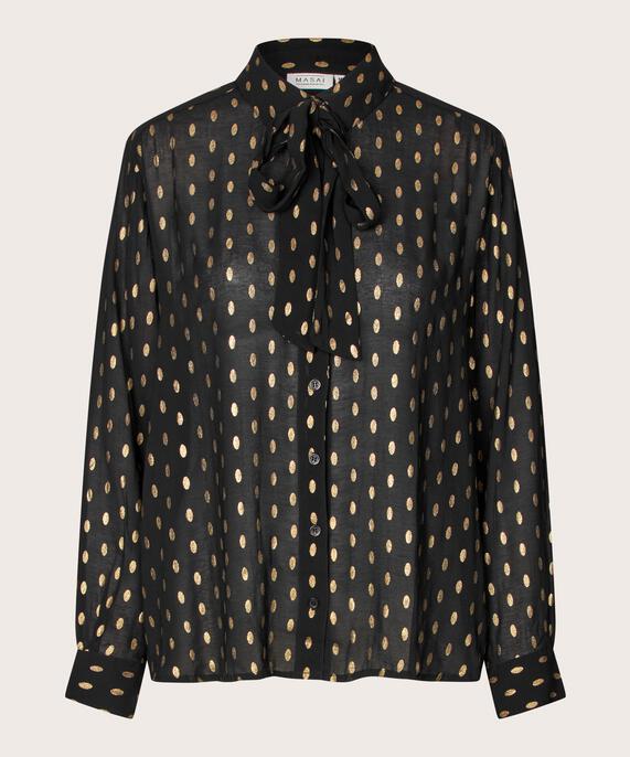 chemise transparente légère à pois dorés, Black