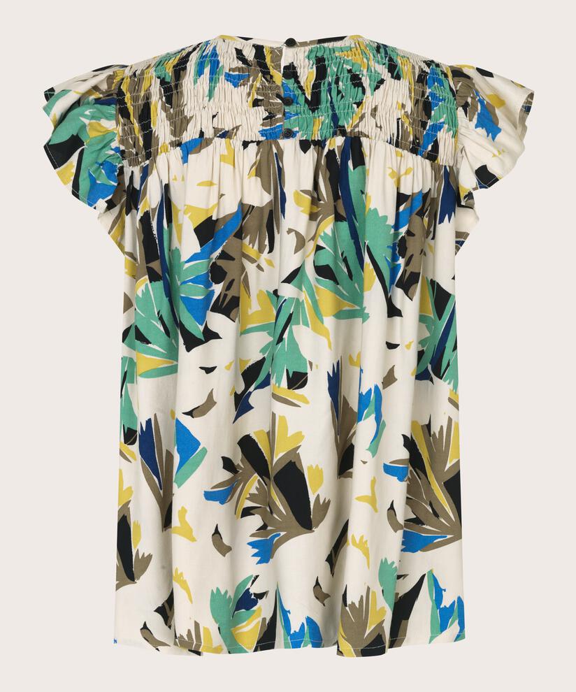 top en viscose imprimée avec smock, Dusky Green