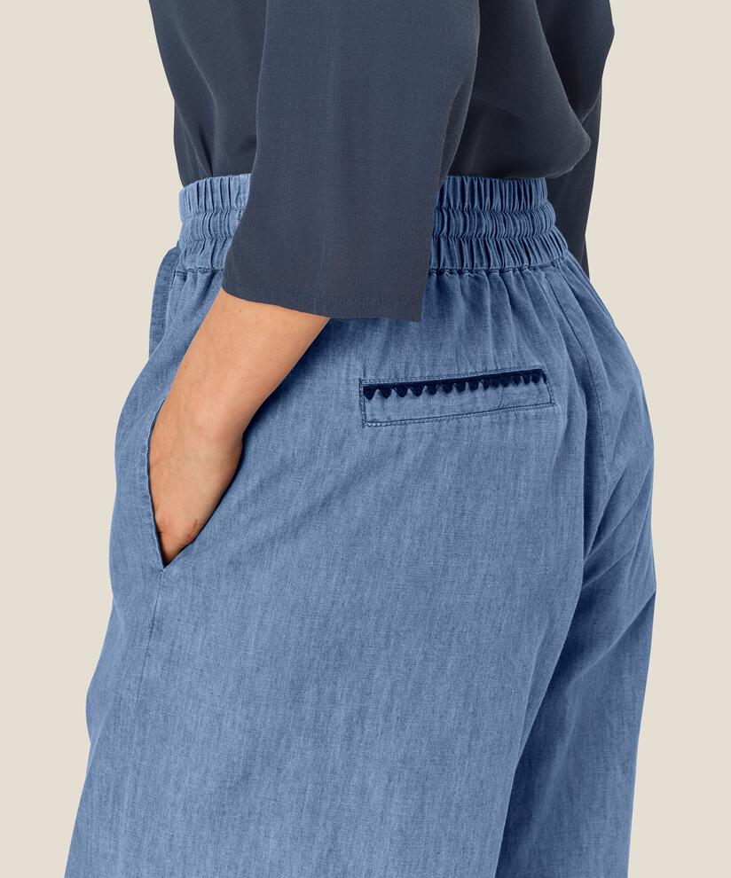 pantalon en denim souple avec ceinture élastique avec lien, Blue Denim