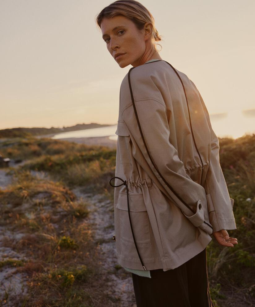 veste en coton de qualité avec passepoil contrasté, Plaza Taupe
