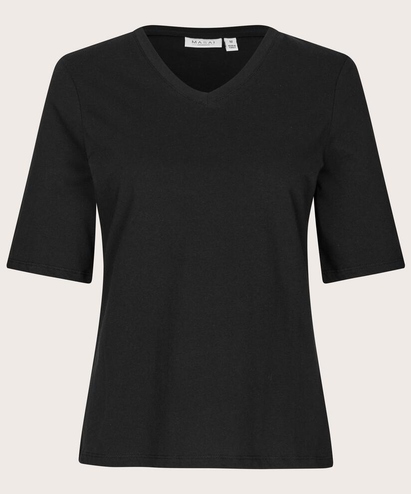 T-shirt à col en V et manches 1/2, Black