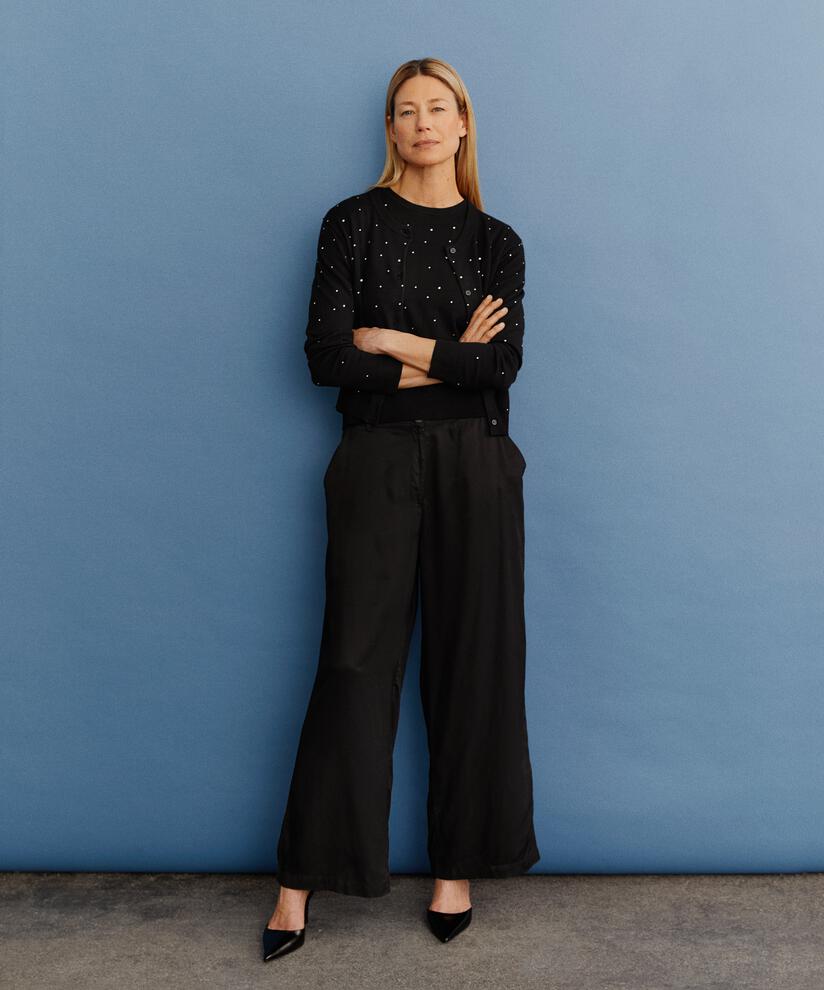 pantalon en viscose avec élastique au dos, Black