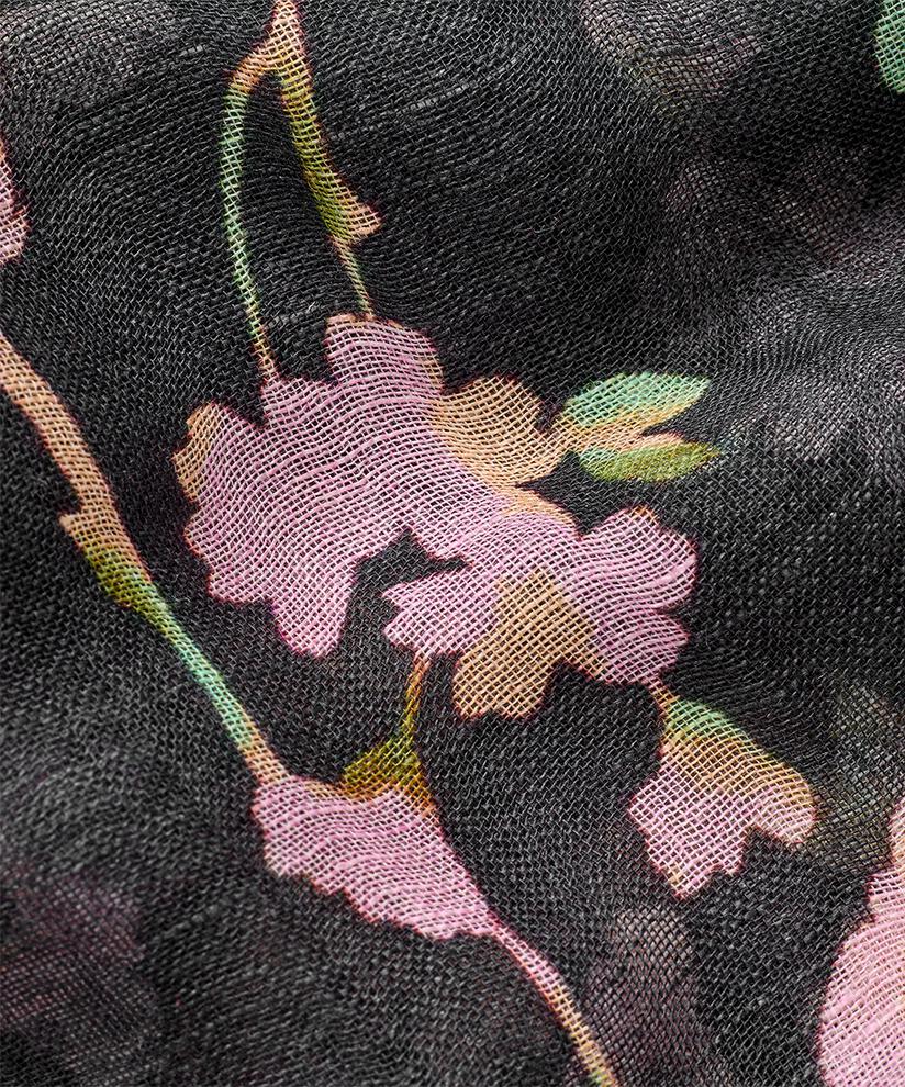 écharpe fleurie en mélange de lin, Pink Lady