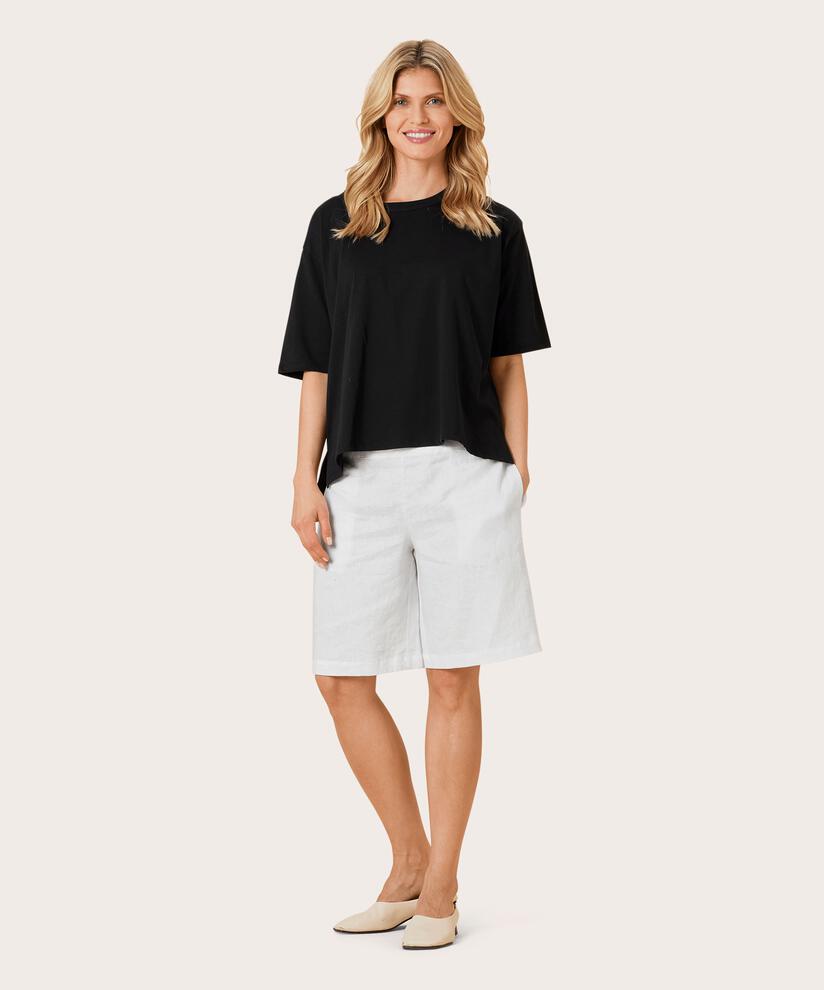 Short En Lin Avec Élastique Smocké Au Dos, White