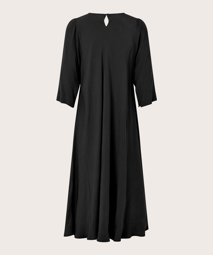 ROBE EN VISCOSE MANCHES TROIS-QUARTS, Black