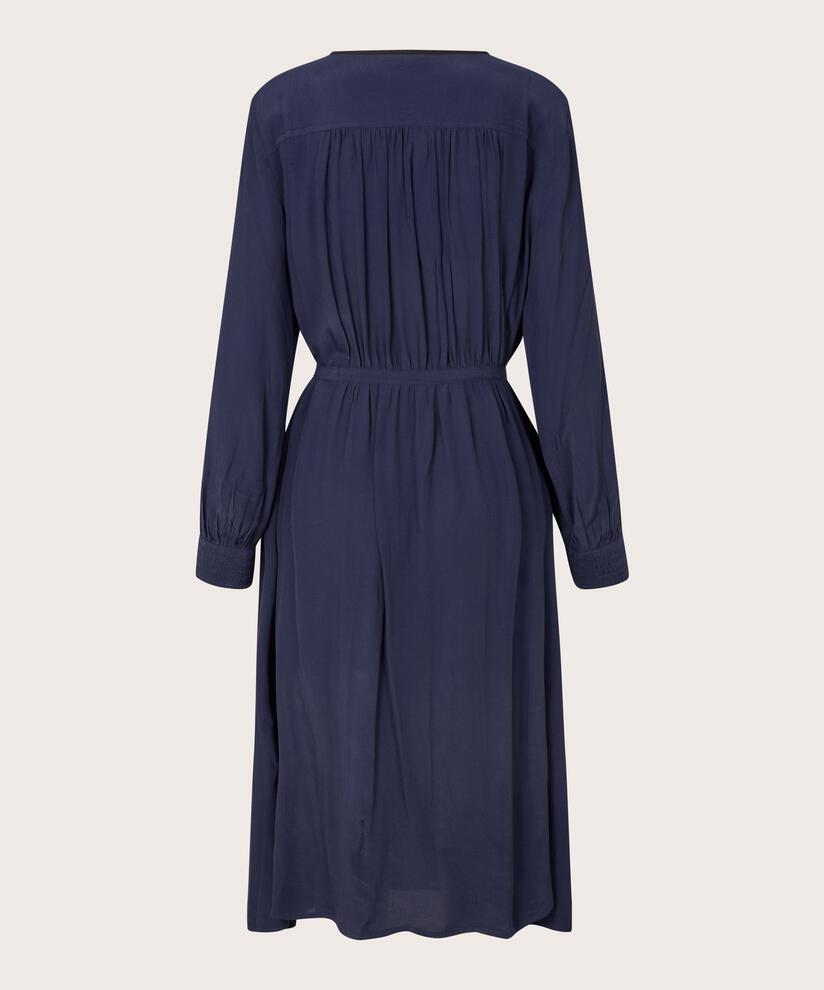 robe en viscose avec drapé et coutures décoratives, Navy Blazer