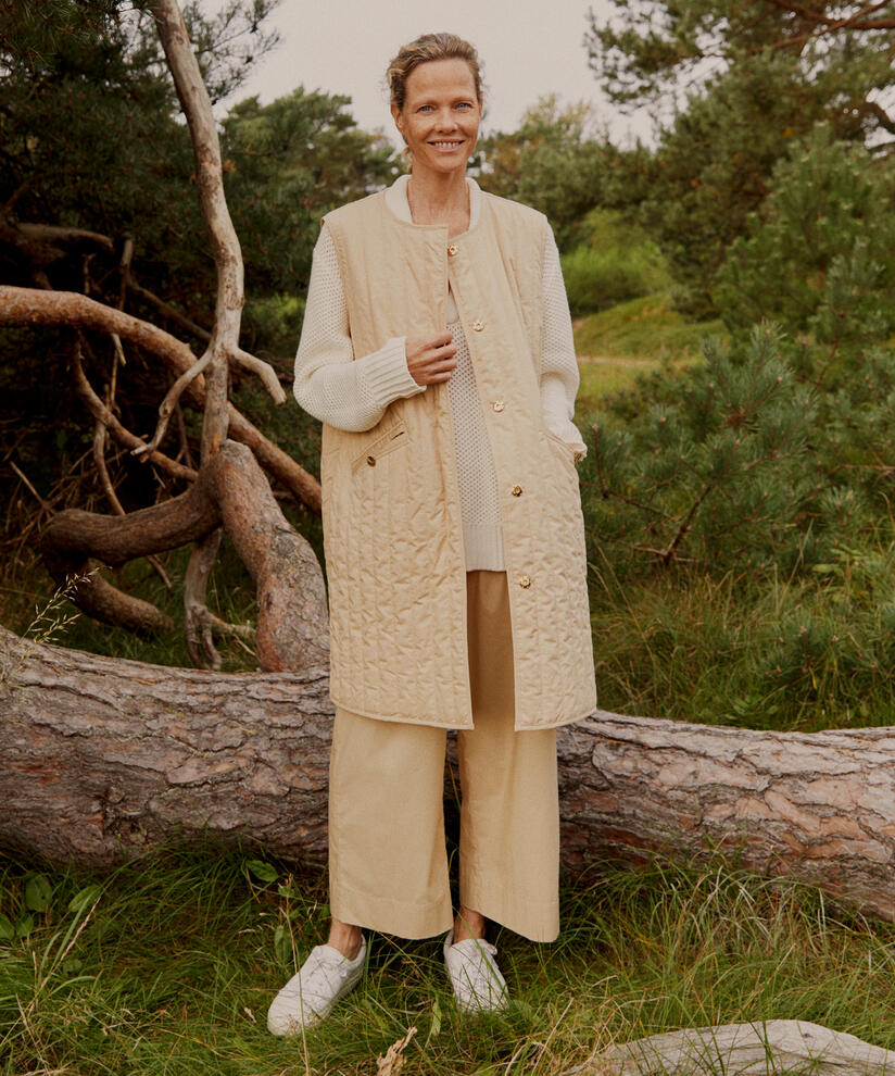 gilet matelassé à col rond, Pale Khaki
