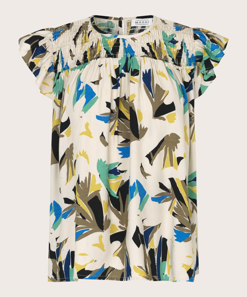 top en viscose imprimée avec smock, Dusky Green