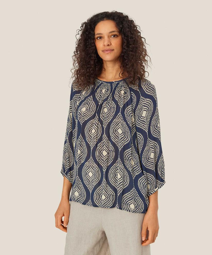 blouse en viscose avec détail smocké dans le cou, Mood Indigo
