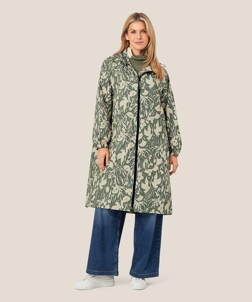 imperméable imprimé avec capuche et fermeture éclair à double curseur, D. Lichen Green