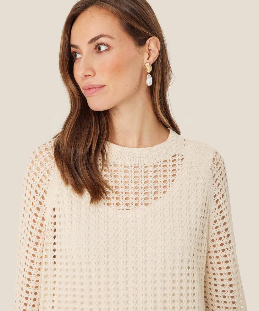 pull tricoté en coton avec motif troué, Whitecap