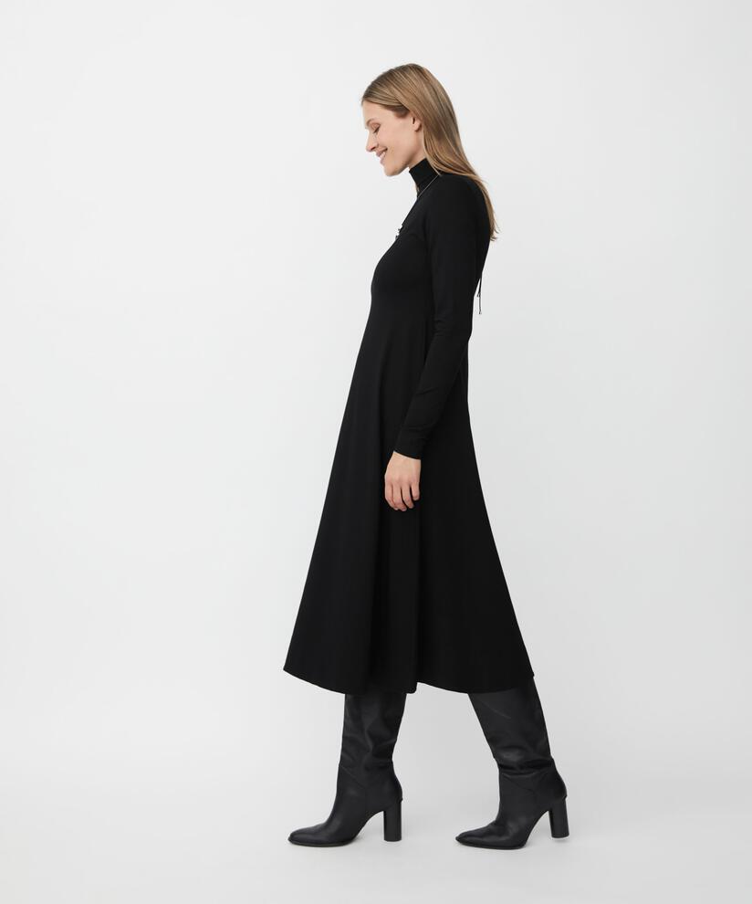 robe en jersey à manches longues et col montant, Black