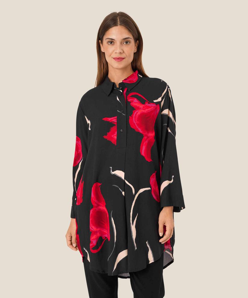 tunique en viscose imprimée avec boutons au col, Haute Red