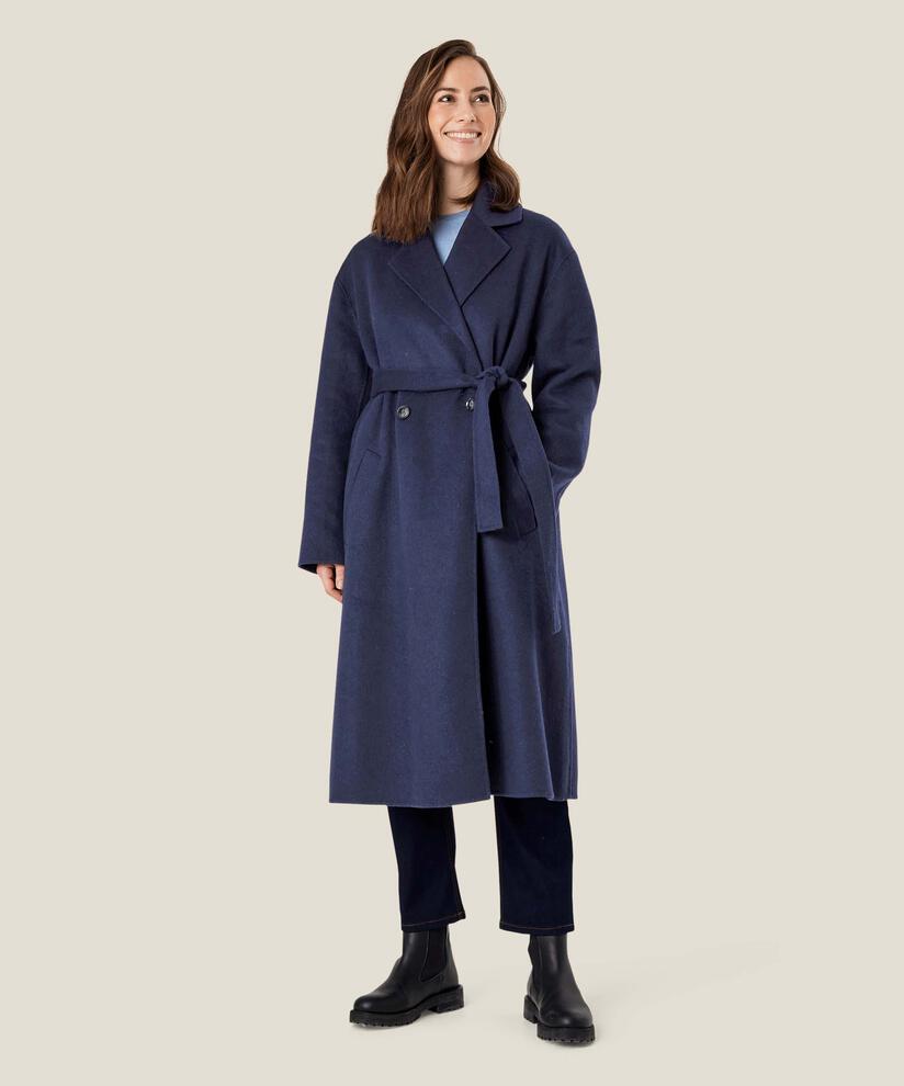 manteau long en laine avec liens, Maritime Blue