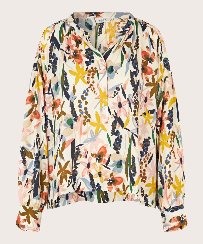 Blouse Col V Avec Patte De Boutonnage, Whitecap