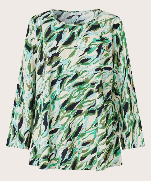 Blouse En Viscose Imprimée À Col Rond, D. Lichen Green