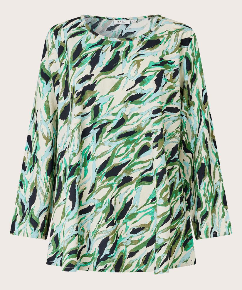 Blouse En Viscose Imprimée À Col Rond, D. Lichen Green