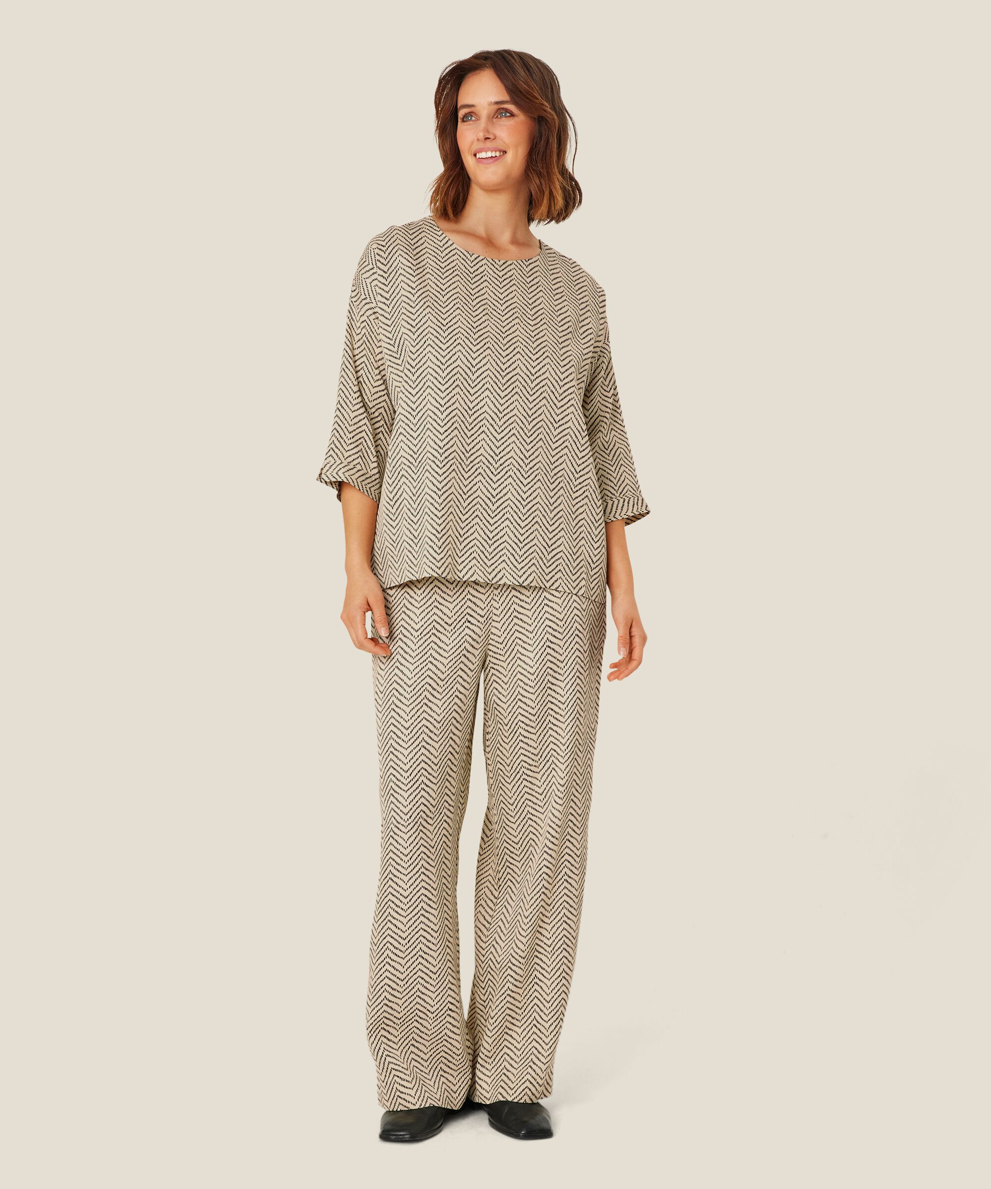 pantalon imprimé en viscose avec taille élastique, Fog