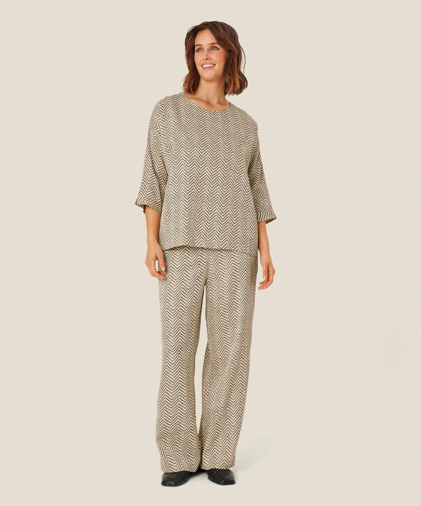 pantalon imprimé en viscose avec taille élastique, Fog