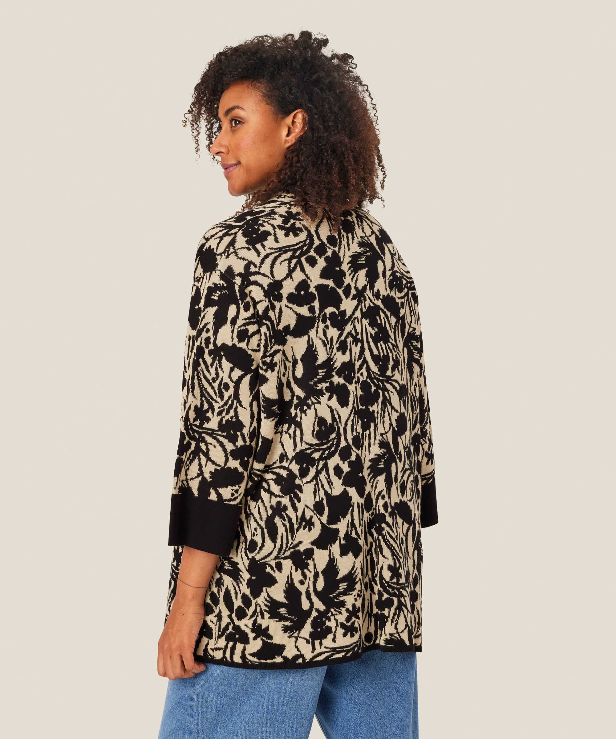cardigan ouvert avec motif tricoté et bord contrasté, Black