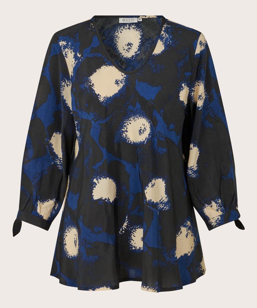 Blouse en viscose avec col en V, Maritime Blue