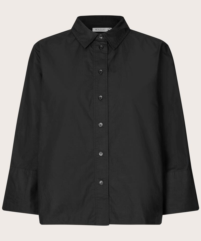 Chemise En Coton À Manches 3/4, Black