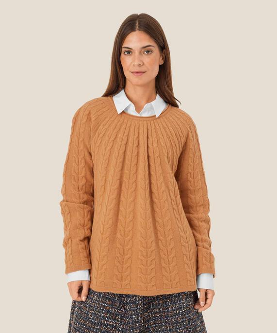 Pull torsadé en laine, Bisquit