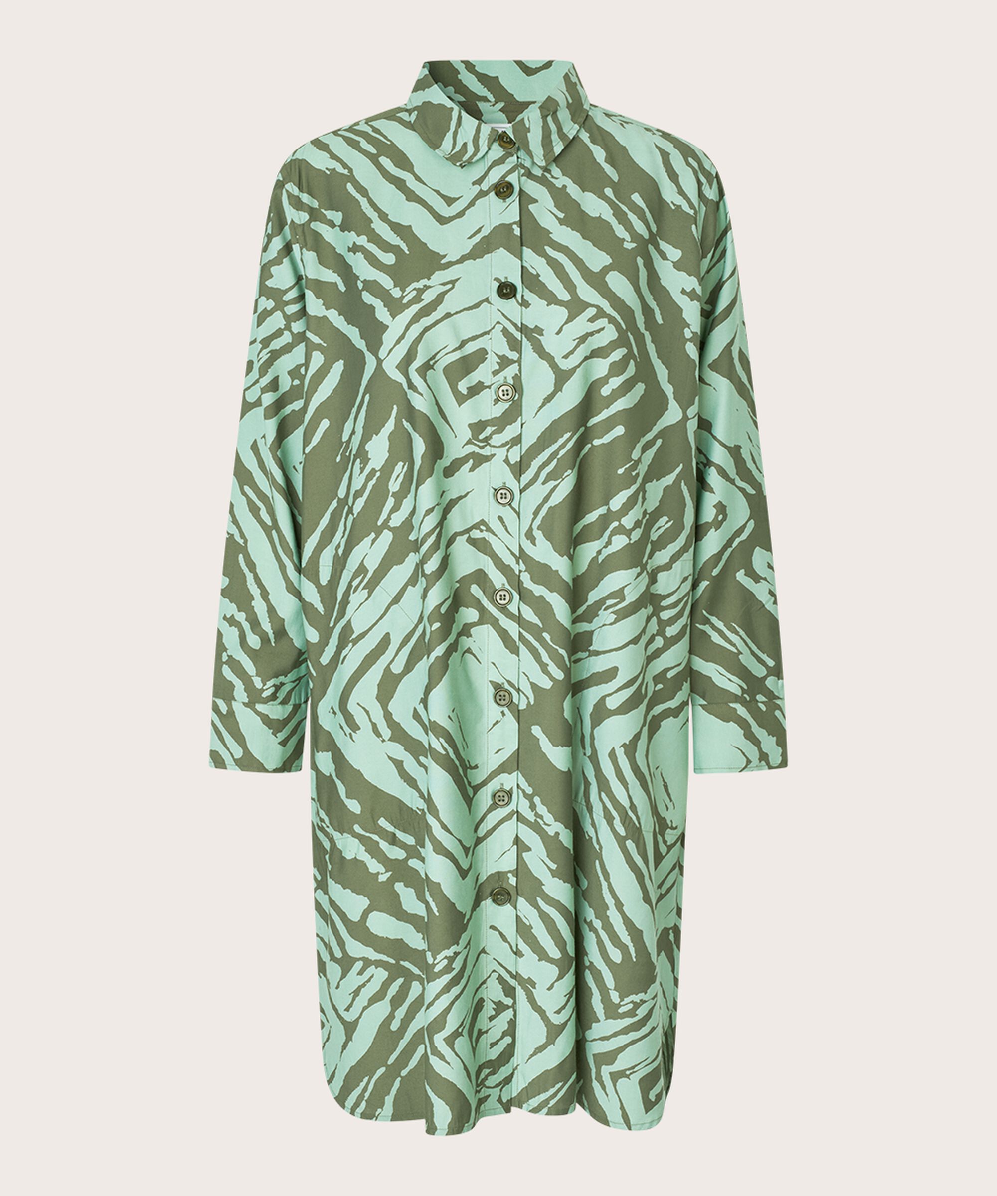 robe chemise imprimée avec poches fendues, D. Lichen Green