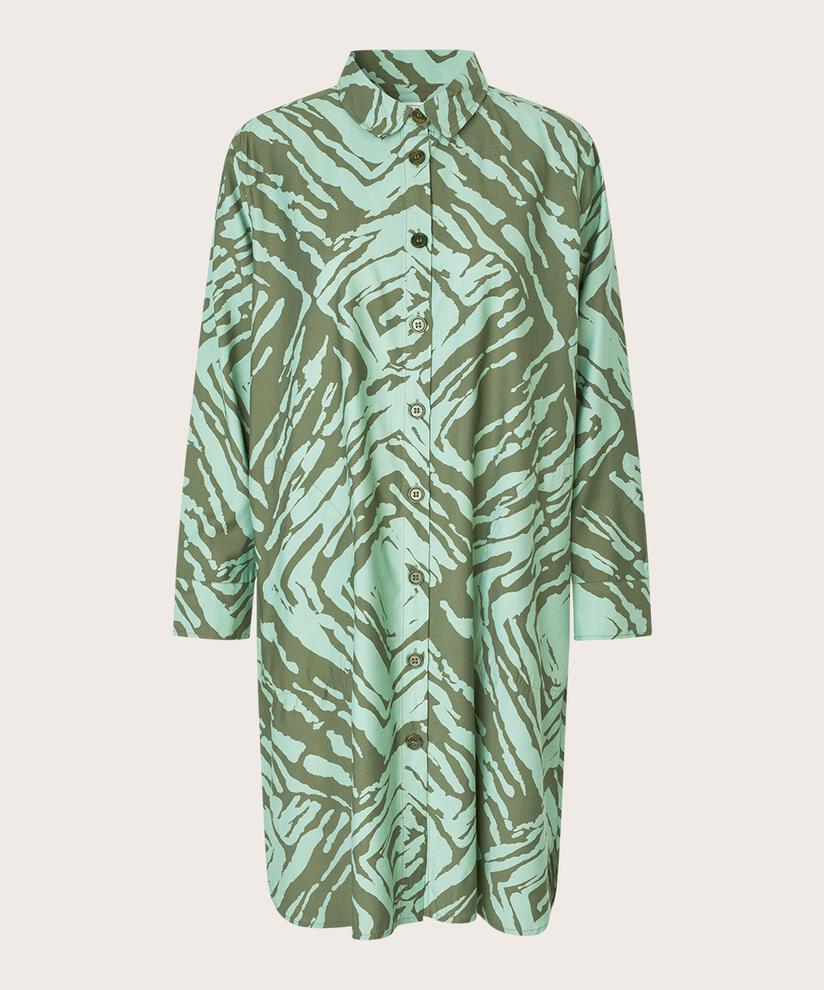 robe chemise imprimée avec poches fendues, D. Lichen Green