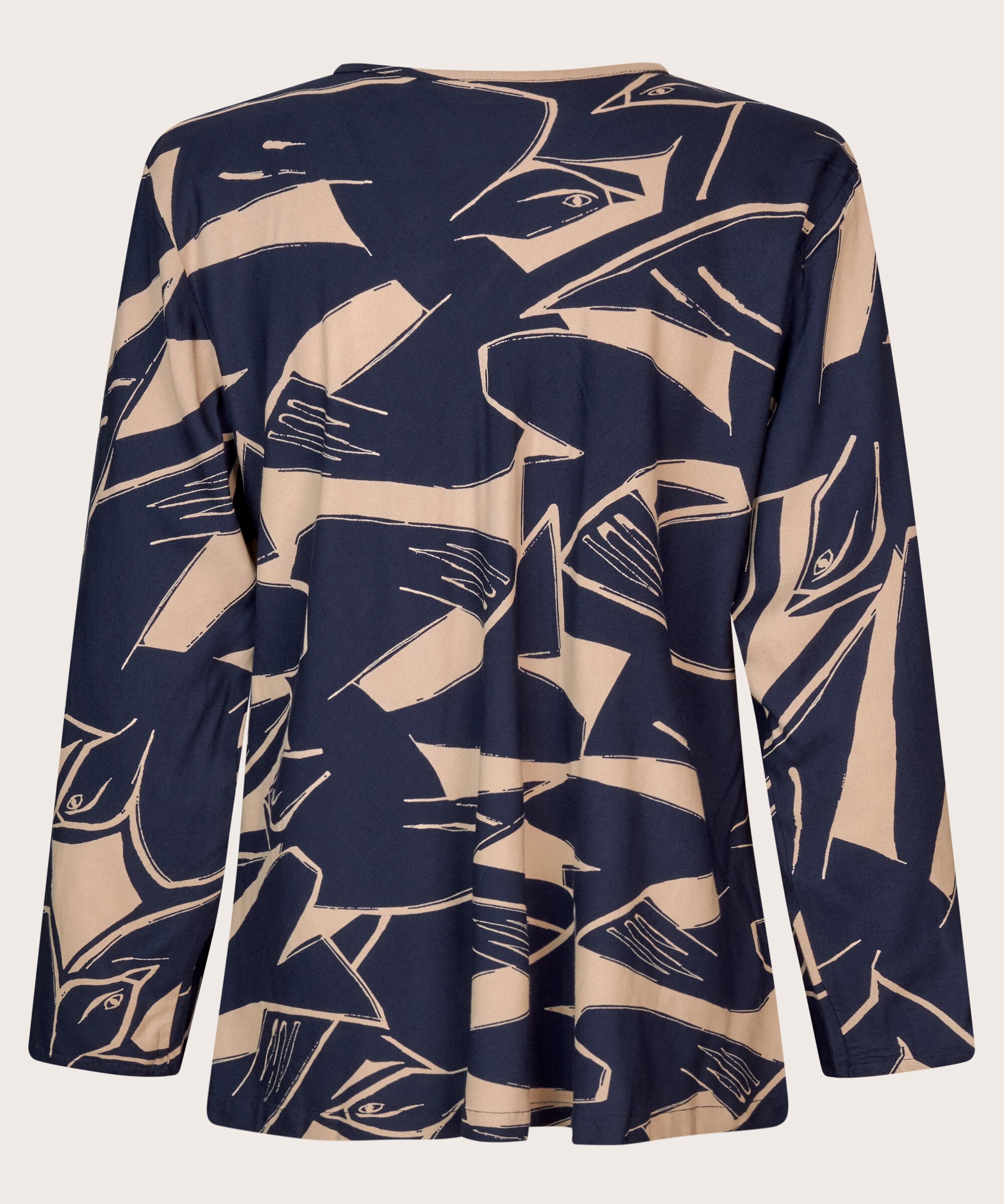 blouse en viscose à col v et manches longues, Navy Blazer