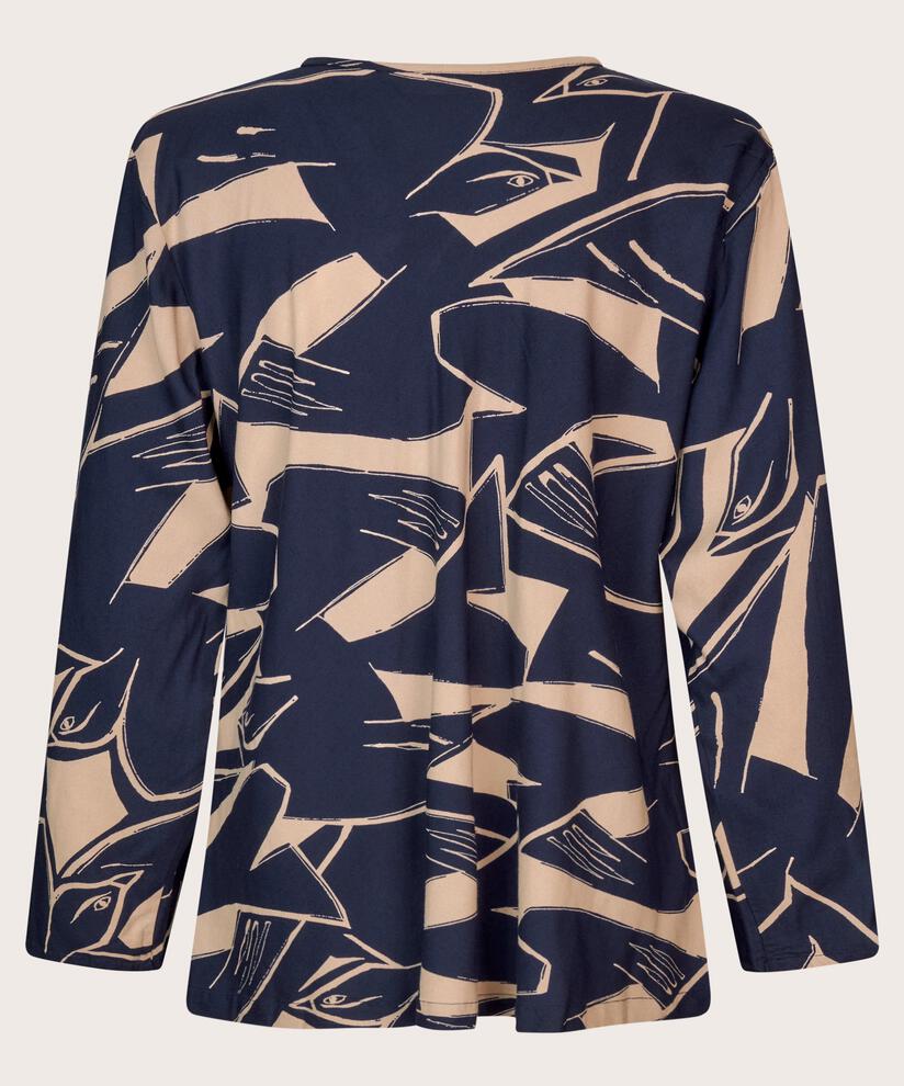 blouse en viscose à col v et manches longues, Navy Blazer