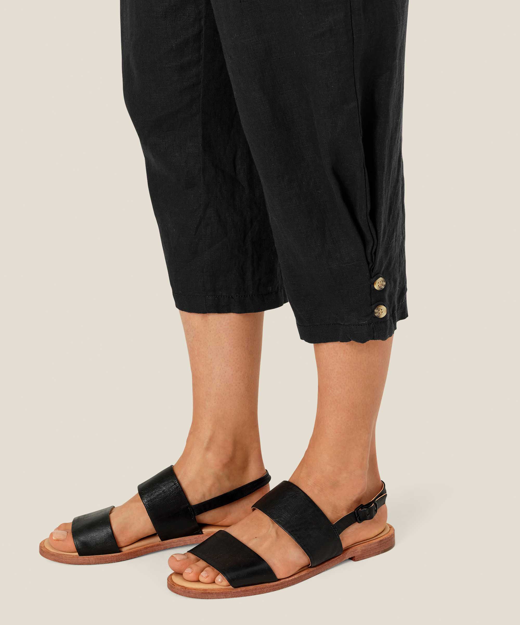 pantalon en lin avec large élastique smocké au dos, Black