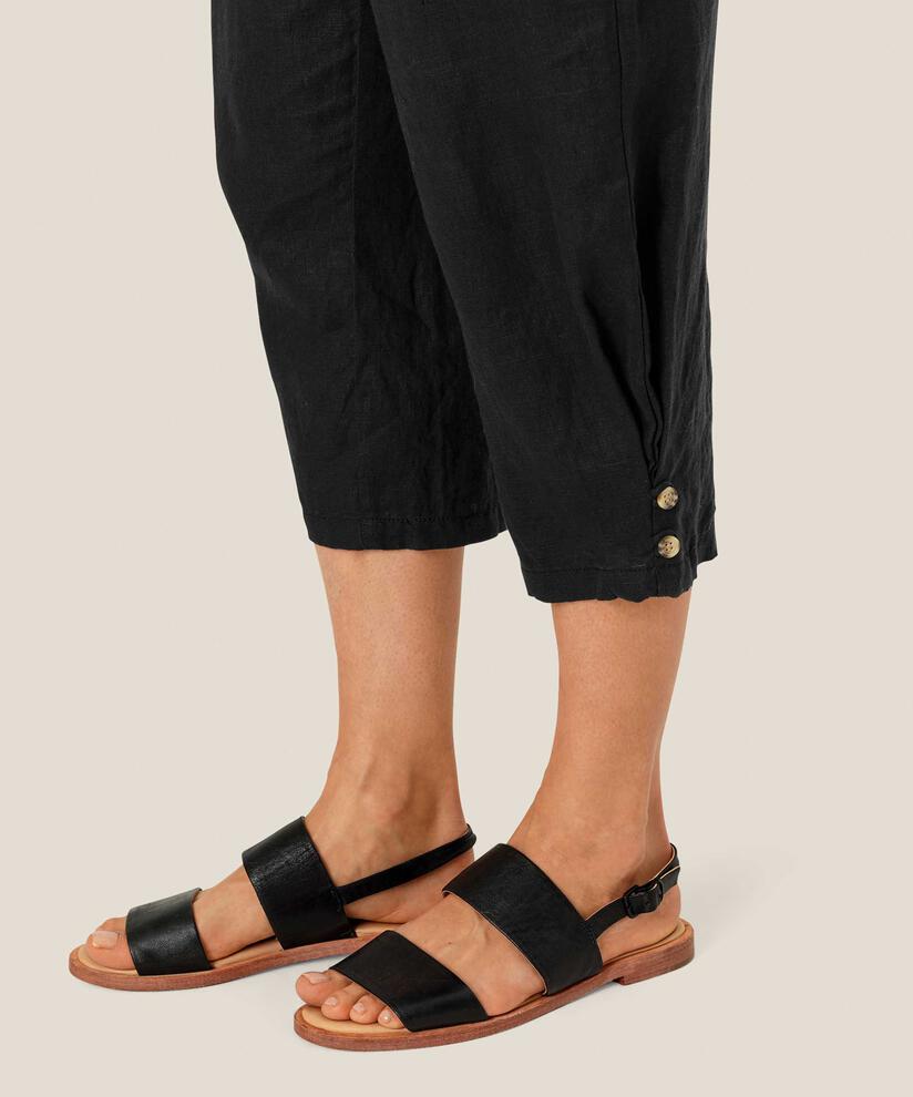 pantalon en lin avec large élastique smocké au dos, Black