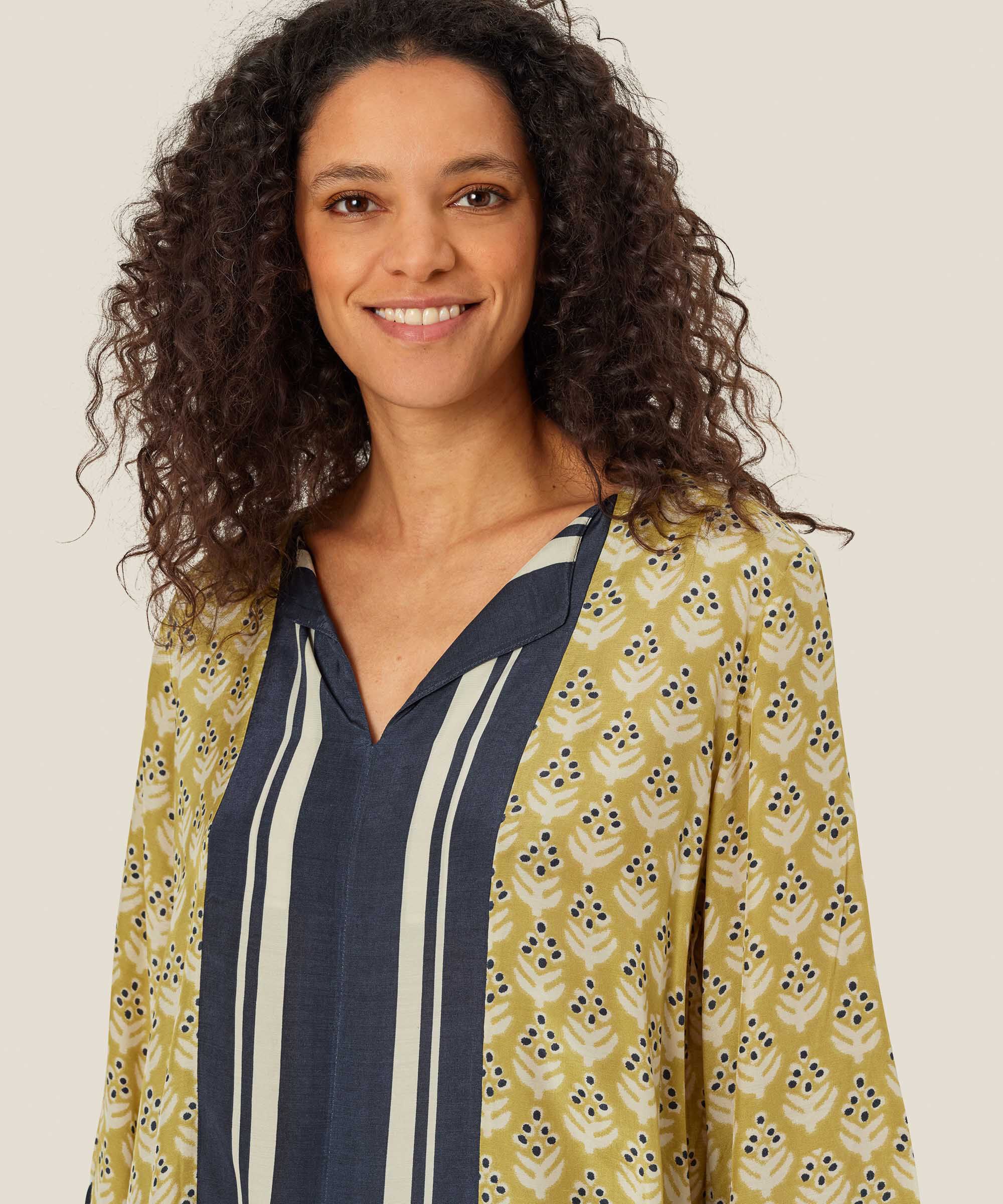 blouse en viscose imprimée avec fente au cou, Burnish Gold
