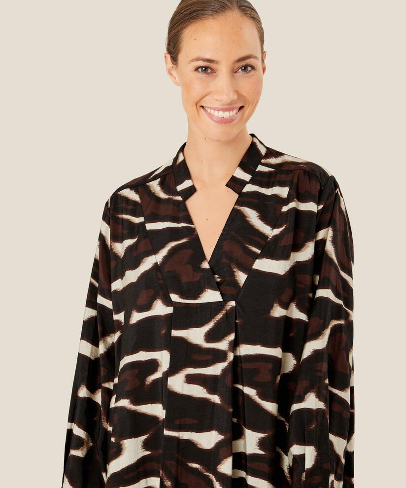 tunique en viscose avec col V et col mao, Coffee Bean