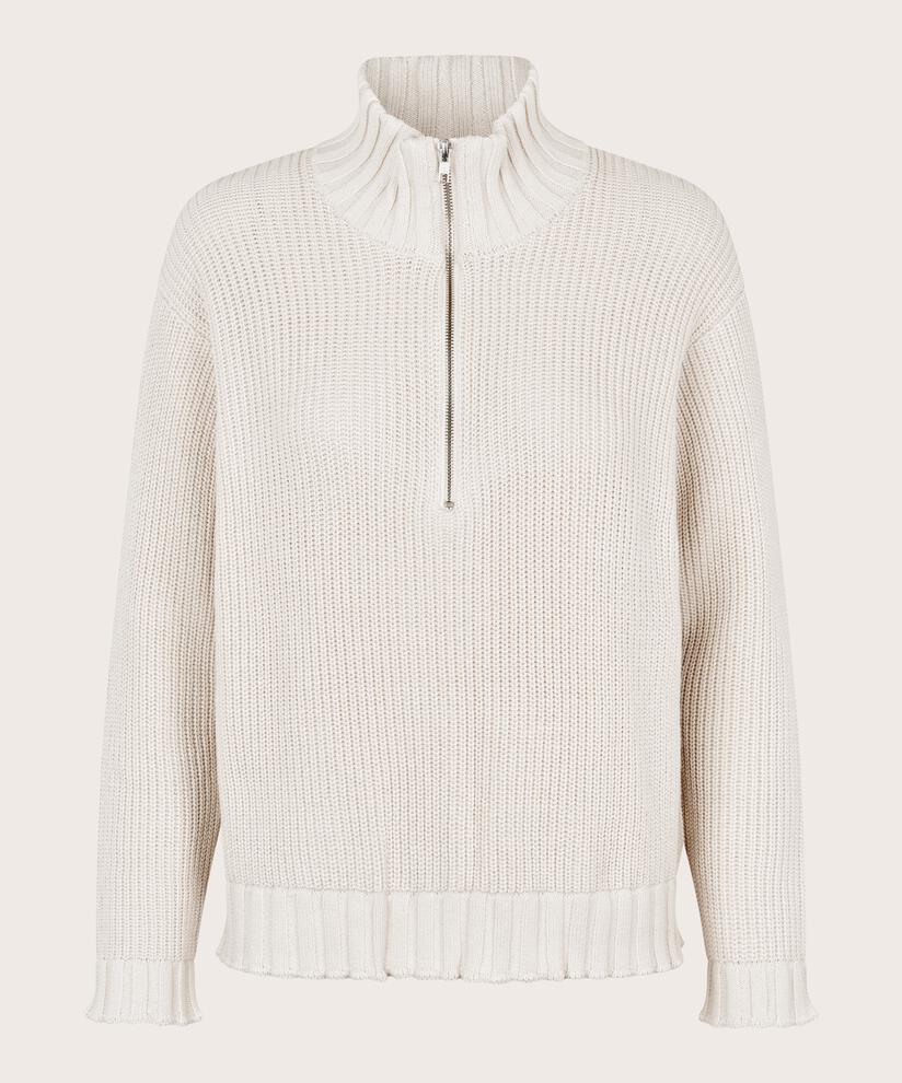 pull en maille avec zip au col et détails côtelés, Whitecap
