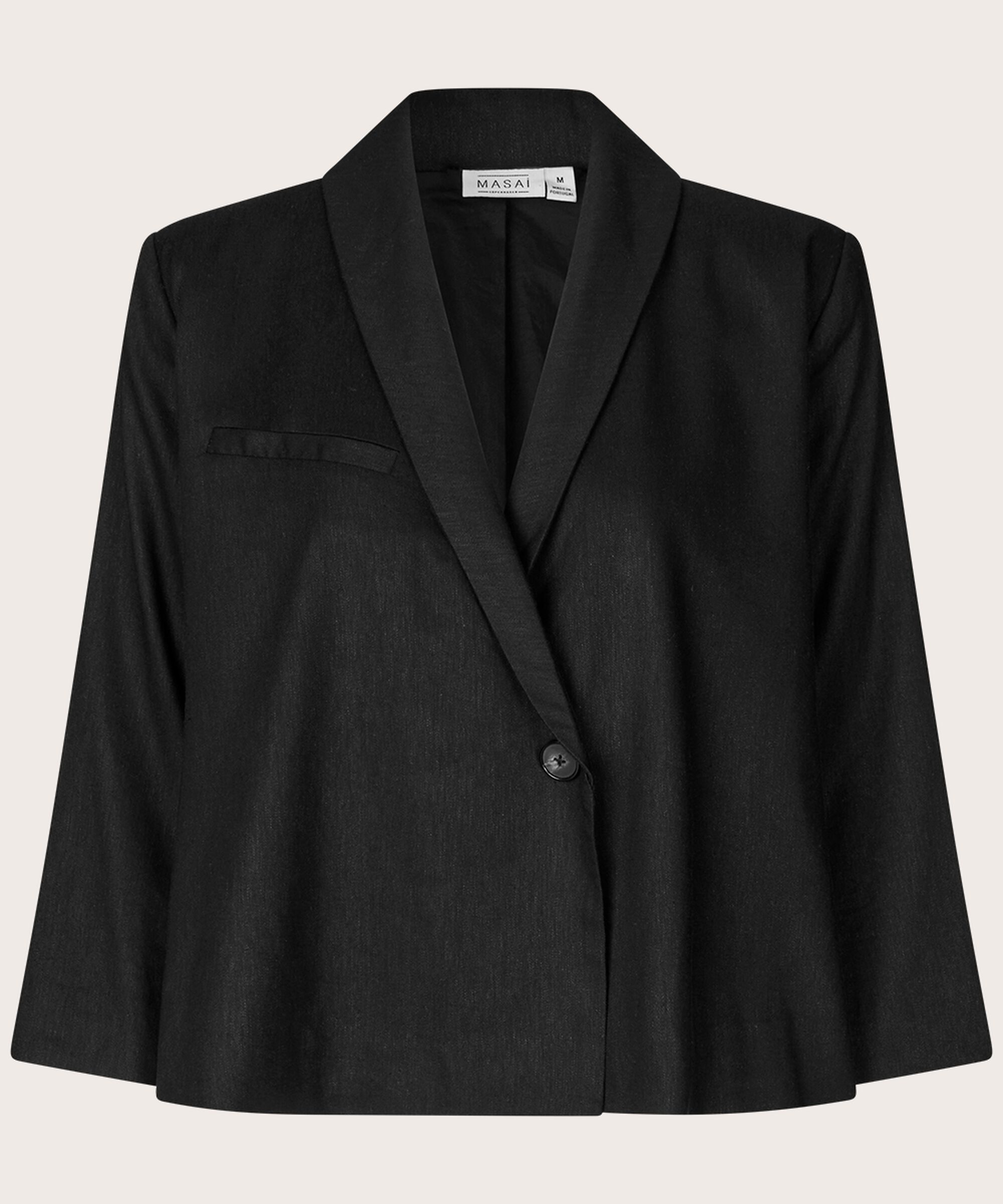blazer en mélange de lin avec fermeture à un seul bouton, Black