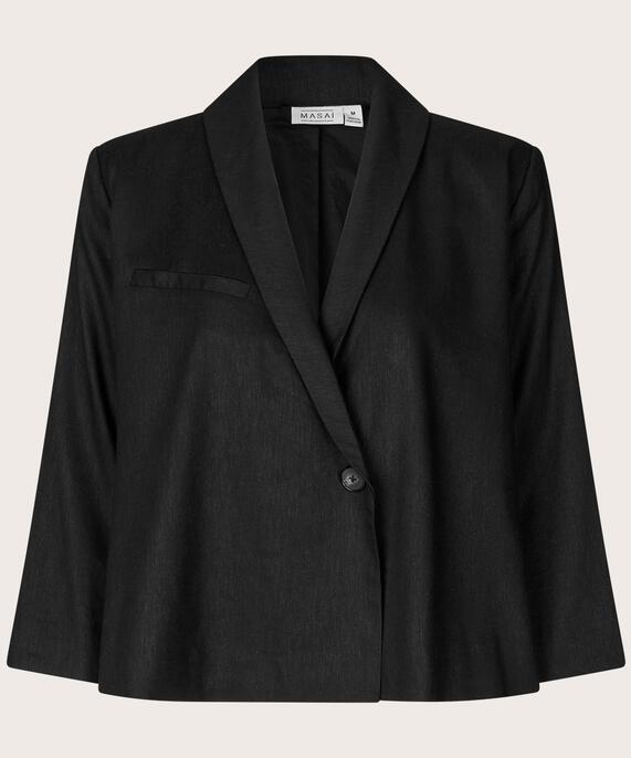 blazer en mélange de lin avec fermeture à un seul bouton, Black