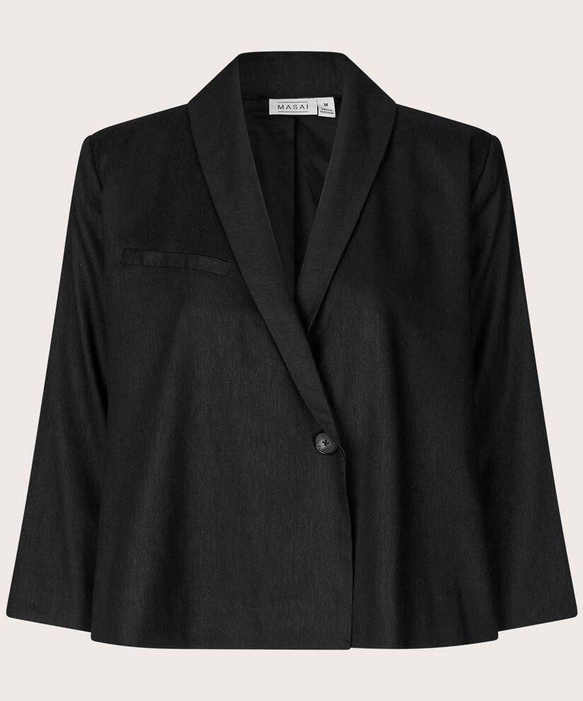 blazer en mélange de lin avec fermeture à un seul bouton, Black