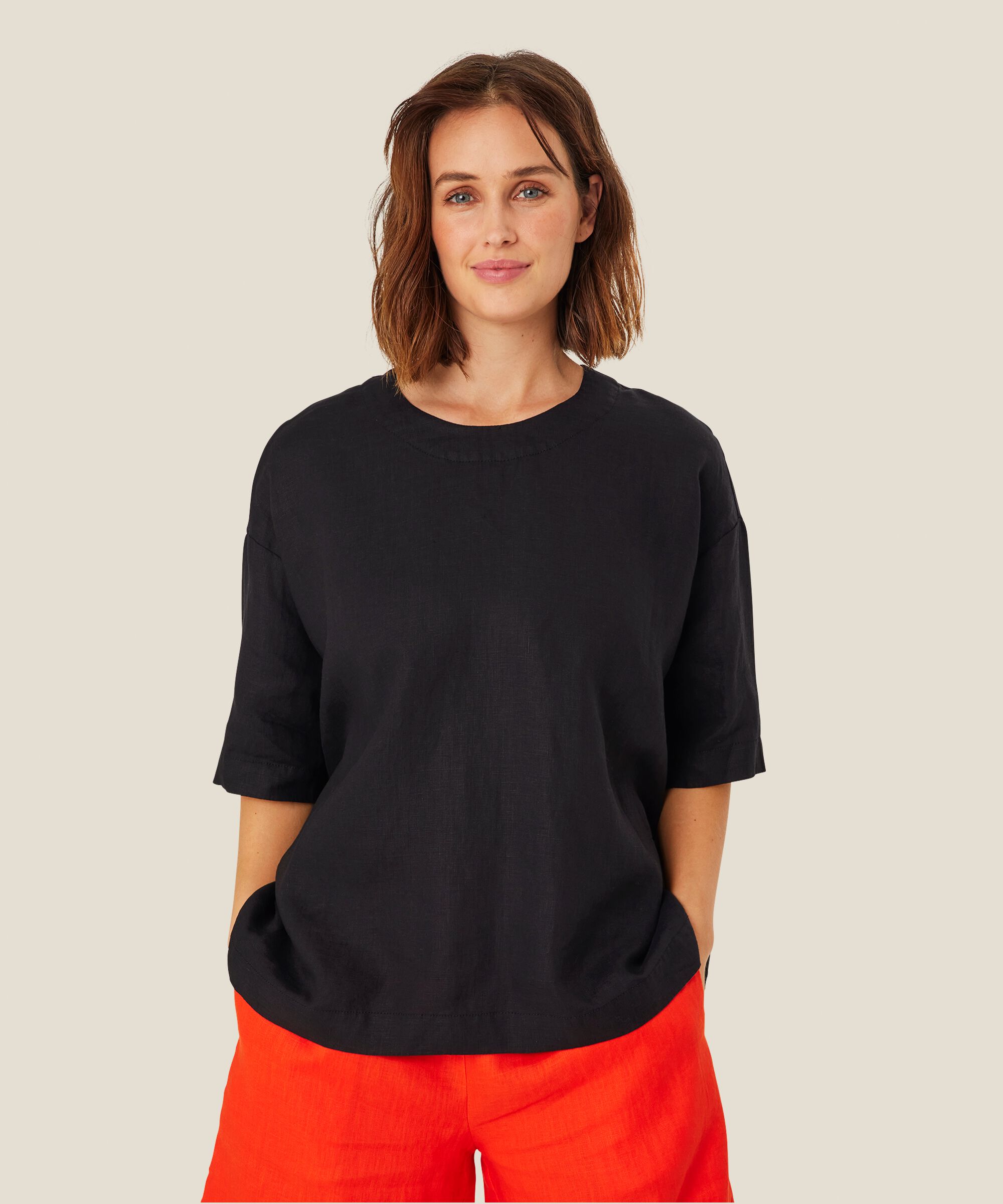 blouse en viscose à manches 1/2, Black