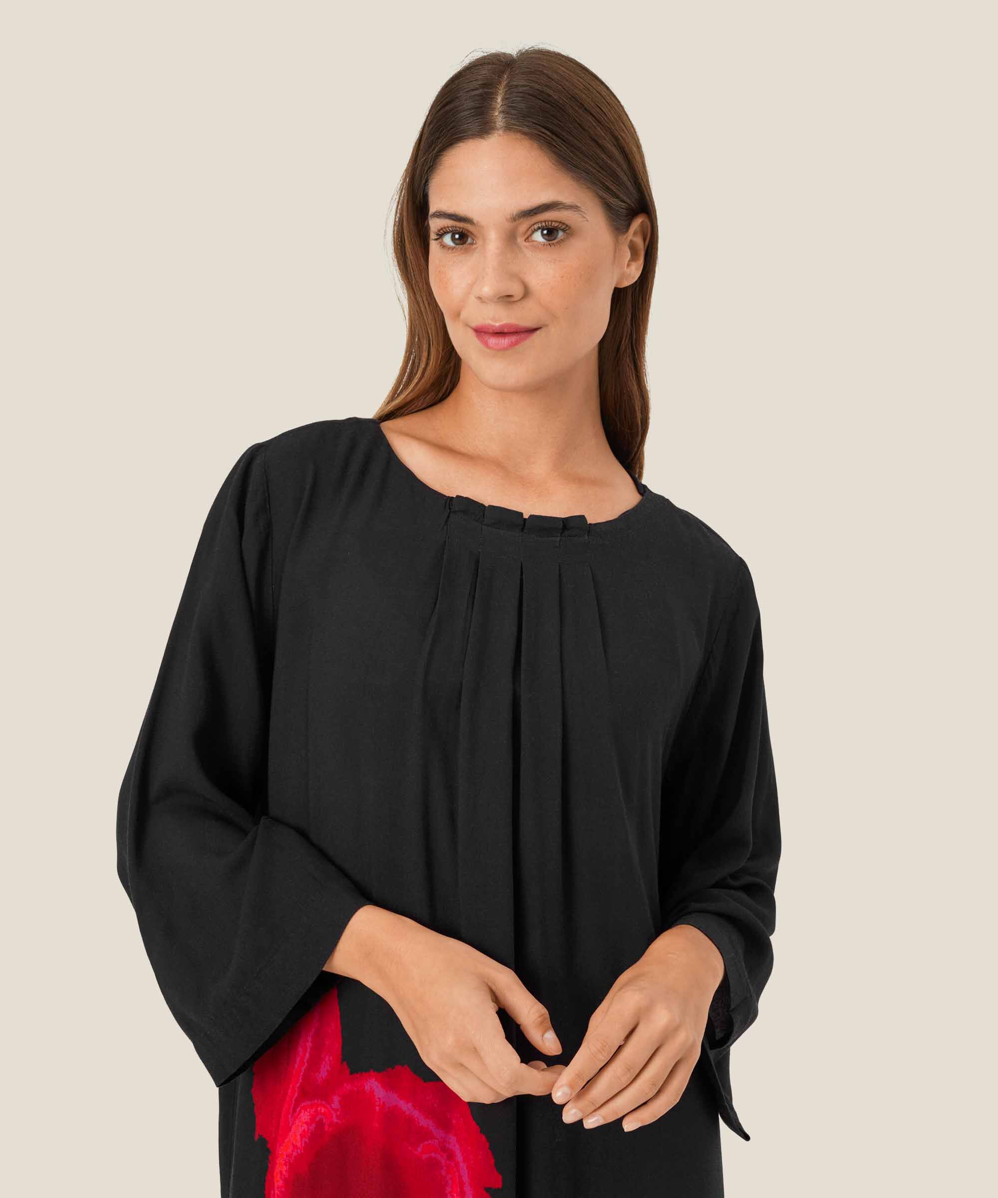 robe en viscose avec motif floral peint à la main, Haute Red